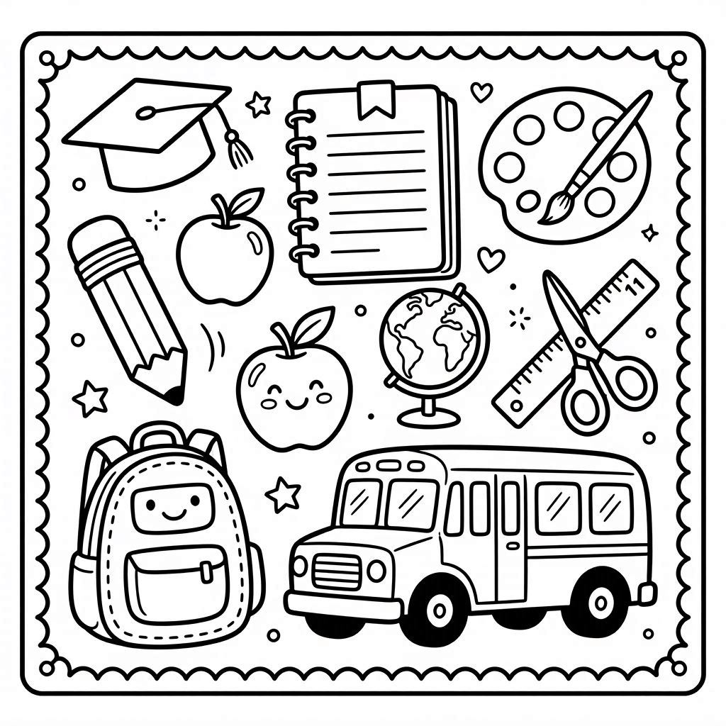 Set of school elements Coloring Page